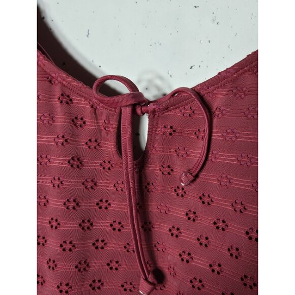 Xhilaration Womens Pink Floral Eyelet Lace One Piece Swimsuit Size Medium Boho - Picture 8 of 14